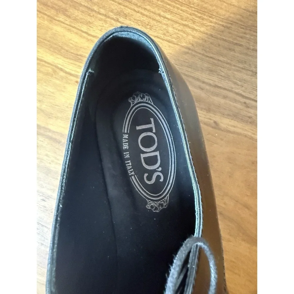 Tod's Platform Women's Black Contrast Welt Stitch Leather Laced Shoes Sz 41.5